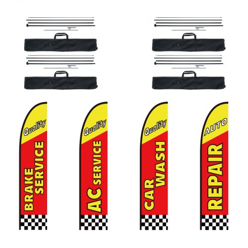 Fjäderflagga med stång för bilreparationer, reklamflaggor för företag utomhus, inkluderar 4 bannerflaggor, 4 stänger, 4 markpinnar, swooperflaggor för företag 16,3 fot