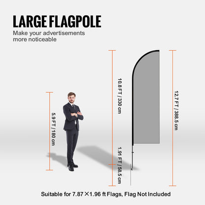 Fjäderflaggstångskit, 2-pack Swooper flaggstång 12,7 fot, skyltflaggstänger för företagsreklam, utomhusflaggor, med markstag och en bärväska (flagga ingår ej)