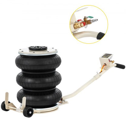 5 ton/4999,9 kg pneumatisk domkraft Trippelpås-luftdomkraft Lyfthöjd 16,5–40,6 cm Uppblåsbar bildomkraft Pneumatisk luftdomkraft 4999,9 kg kapacitet Extremt snabb lyftning