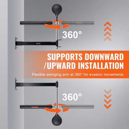 Väggmonterad spinningstång för boxning, spinningstång med boxboll, justerbar hastighetstränare för boxning, reflexboxningsstång med handskar, boxningsträningsutrustning för kickboxning, MMA, fitness