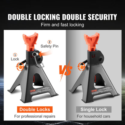 Jack Stands, 3 Ton (2,721.6 kg) Capacity Car Jack Stands Double Locking, 27.4 - 41.4 cm Adjustable Height, for lifting SUV, Pickup Truck, Car and UTV/ATV, Red, 1 Pair