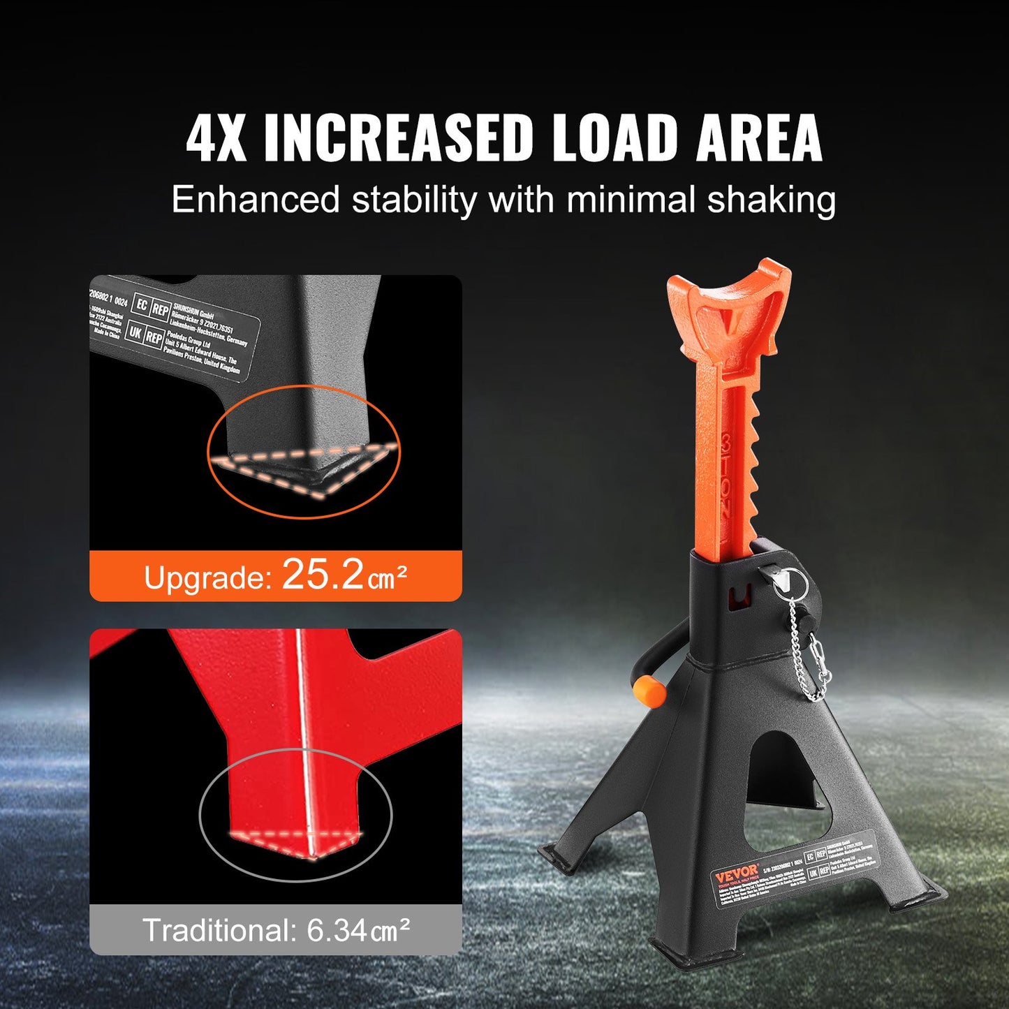 Jack Stands, 3 Ton (2,721.6 kg) Capacity Car Jack Stands Double Locking, 27.4 - 41.4 cm Adjustable Height, for lifting SUV, Pickup Truck, Car and UTV/ATV, Red, 1 Pair