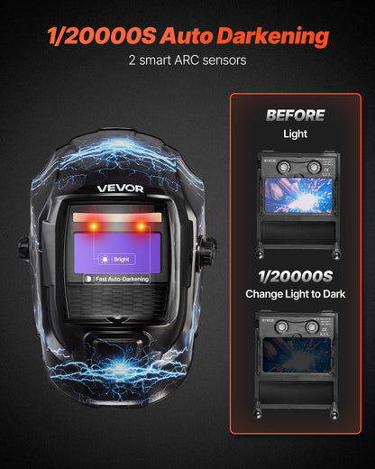 Welding Helmet Auto Darkening, 93 x 43 mm True Color Welding Hood, Solar Powered Welder Mask 2 Arc Sensors, Shade 4/9-13 for TIG MIG ARC Weld Grinding - CRIUS Series (Blue Lightning Pattern)