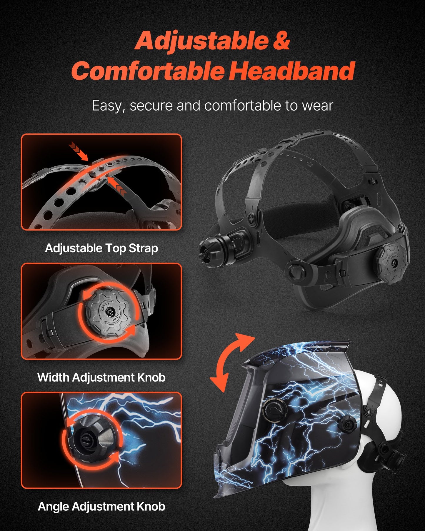 Welding Helmet Auto Darkening, 93 x 43 mm True Color Welding Hood, Solar Powered Welder Mask 2 Arc Sensors, Shade 4/9-13 for TIG MIG ARC Weld Grinding - CRIUS Series (Blue Lightning Pattern)