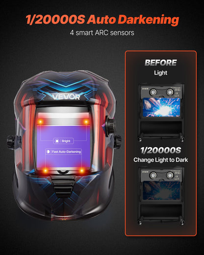 Welding Helmet Auto Darkening True Color, 100 x 80 mm Welding Hood Solar-Powered, Welder Mask with 4 Arc Sensors, Wide Shade 4/5-9/9-13 for TIG MIG ARC Weld Cut Grinding - METIS Series