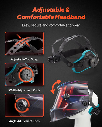 Welding Helmet Auto Darkening True Color, 100 x 80 mm Welding Hood Solar-Powered, Welder Mask with 4 Arc Sensors, Wide Shade 4/5-9/9-13 for TIG MIG ARC Weld Cut Grinding - METIS Series