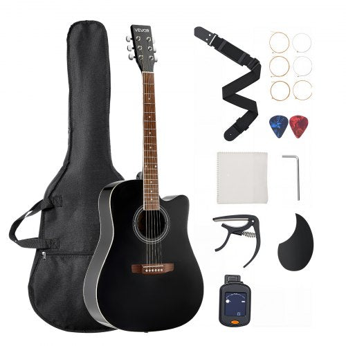 1041 mm (41 tum) Cutway akustisk gitarr nybörjarpaket med gigbag för vuxna, svart