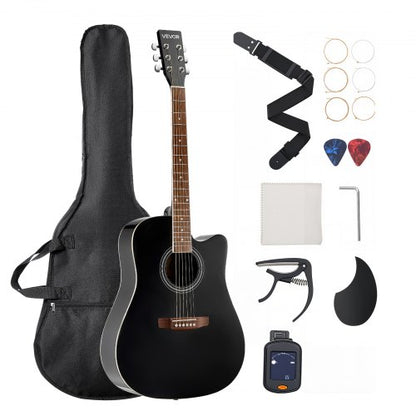 1041 mm (41 tum) Cutway akustisk gitarr nybörjarpaket med gigbag för vuxna, svart