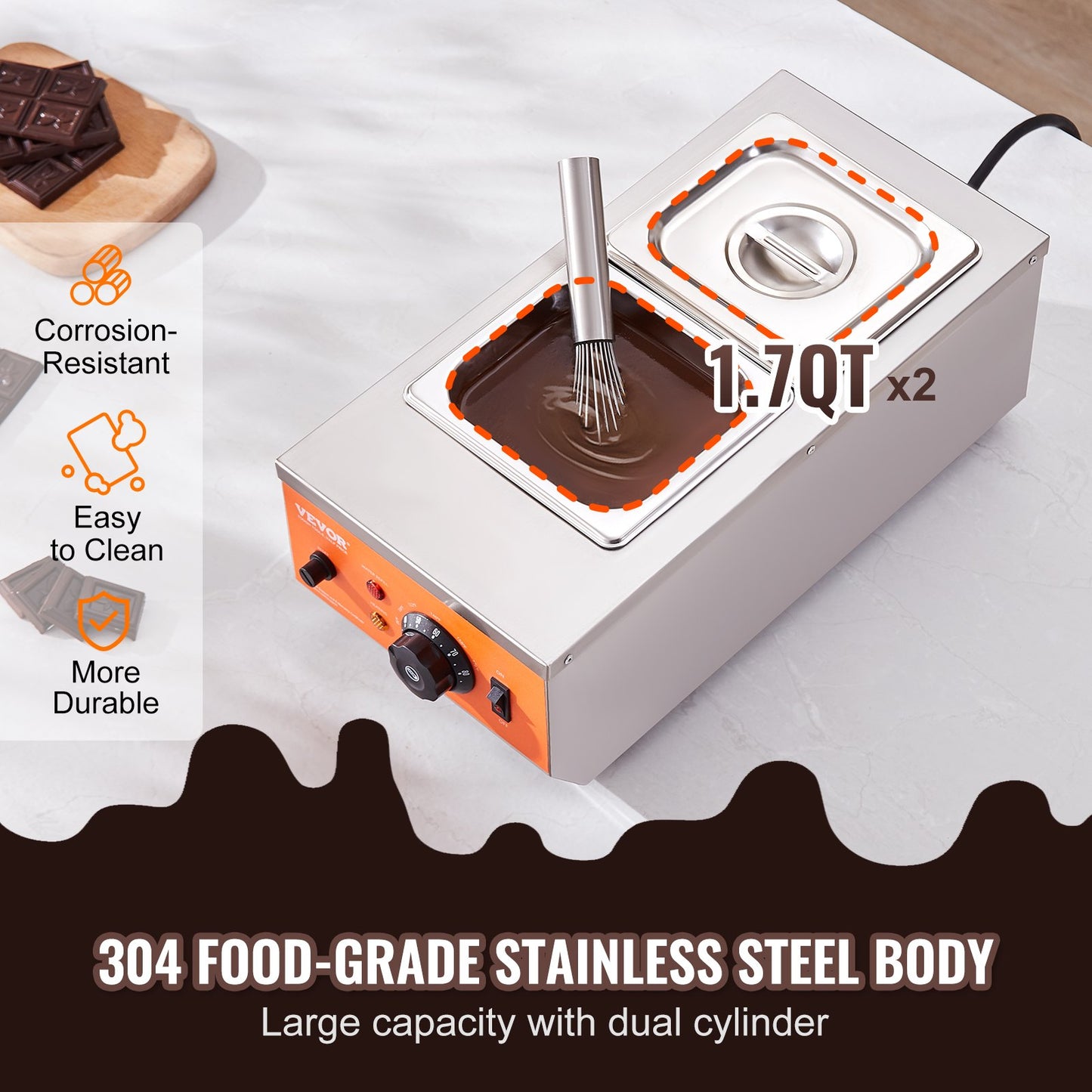 Chocolate Tempering Machine Chocolate Melting Pot 4.1 kg 2 Tanks