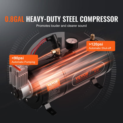 Tåghornssats 4 trumpetlufthornssats 120 psi luftkompressor 3,03 l tank