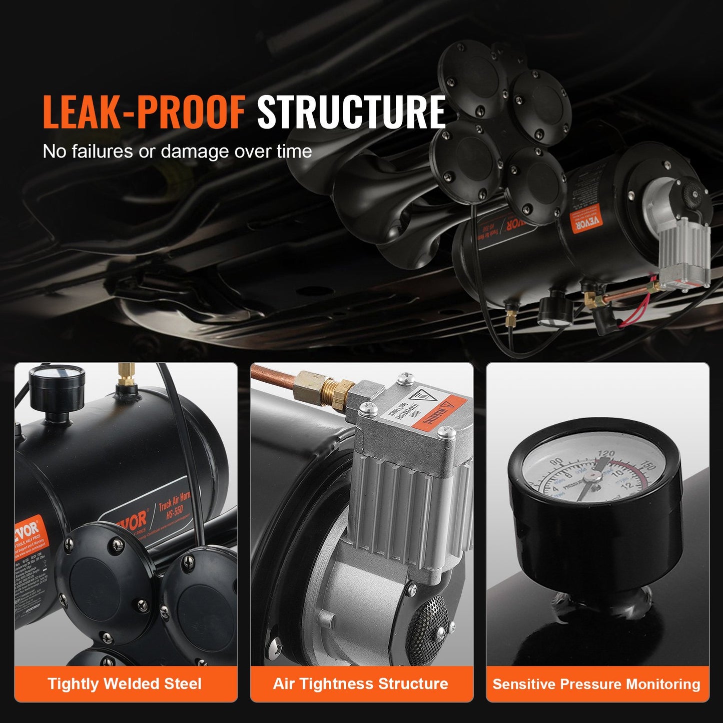 Tåghornssats 4 trumpetlufthornssats 120 psi luftkompressor 3,03 l tank