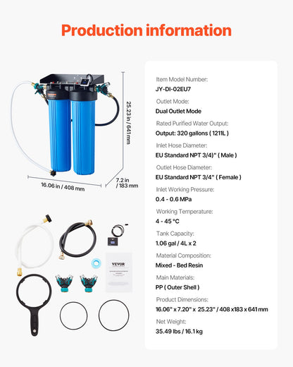 Avjoniserat vattensystem för biltvätt, premiumvattenavjoniseringsmedel för biltvätt med integrerad TDS-mätare, fläckfritt vattenfläckborttagningsfilter med dubbelt utloppsläge, lämplig för bilar/husbilar/motorcyklar