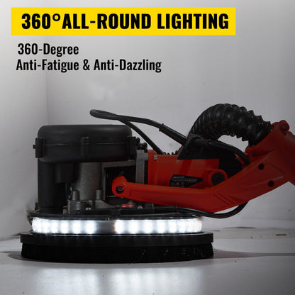 Gipsslip 750W, Elektrisk gipsslip, Hopfällbar gipsslip, med teleskophandtag, Elektrisk slip, Variabel hastighet 800-1750 varv/min, Väggslip, med LED-ljusremsa och vakuumpåse