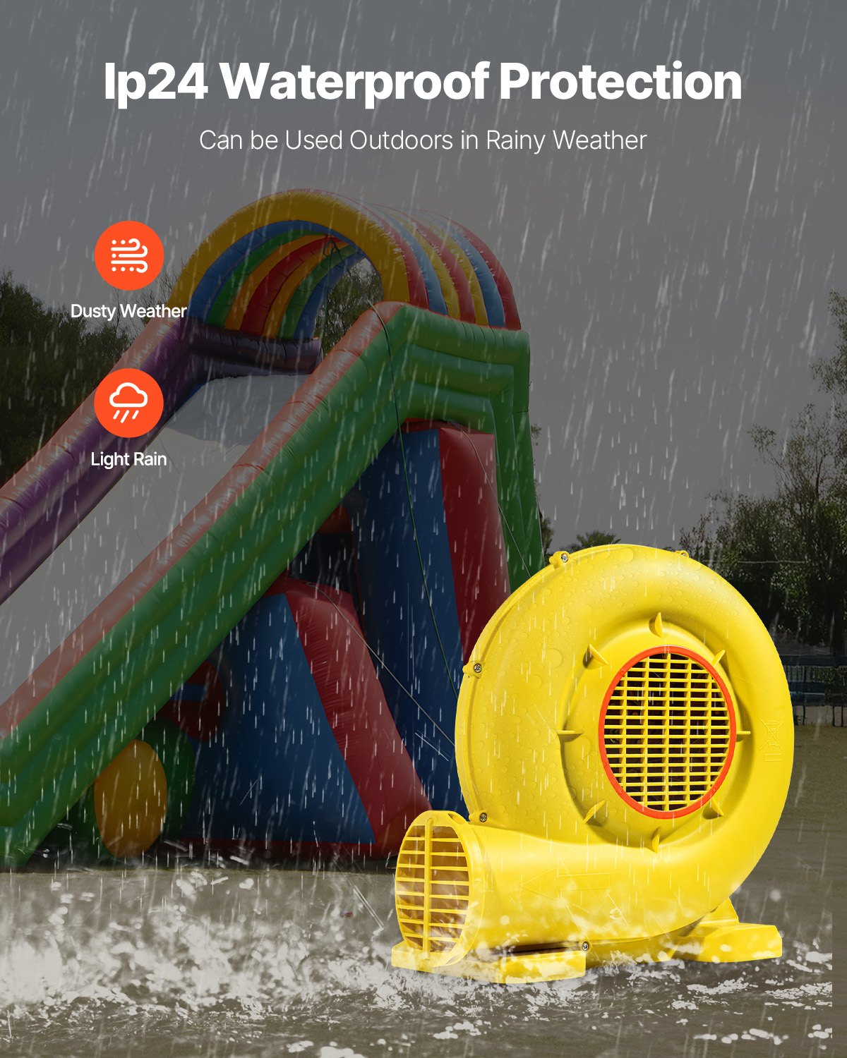 Uppblåsbar fläkt, 590W och 690W, 1,0 hk hoppborgarfläkt, kommersiell pumpluftfläkt för uppblåsbara föremål, 2750 varv/min hoppborgar elektrisk luftfläkt perfekt för hoppborgar, vattenrutschbanor, gul