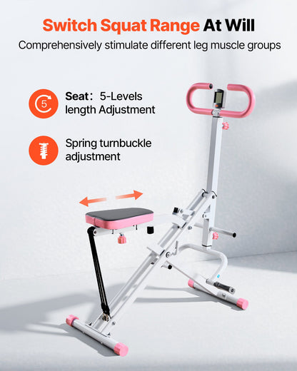Knäböjsmaskin, roddmaskin för djup knäböj för hemmabruk, enkel installation och hopfällbar träningsutrustning, sätesträningsmaskin med 3 högstyrkeband, sätes- och benträningsmaskin för hemmabruk, vit