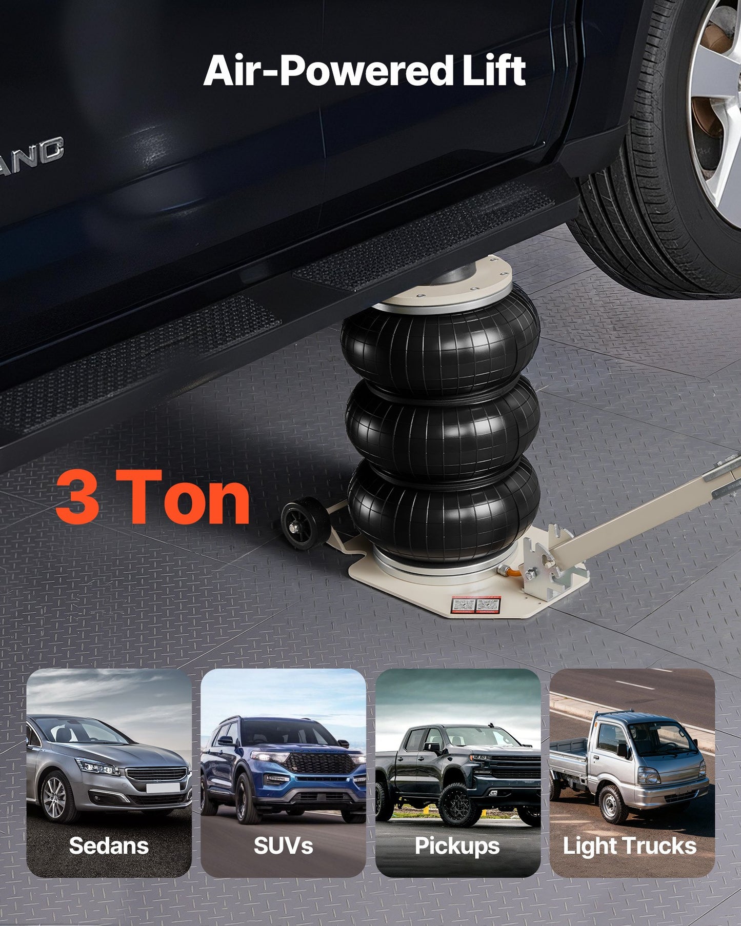 Air Jack, 3 Ton Triple Bag Air Jack, Airbag with Six Steel Pipes, Lift Up to 450 mm, 1-6 s Fast Lifting Pneumatic with Adjustable Long Handle & Rubber Pad for Cars, SUVs, Pickup Trucks Repair