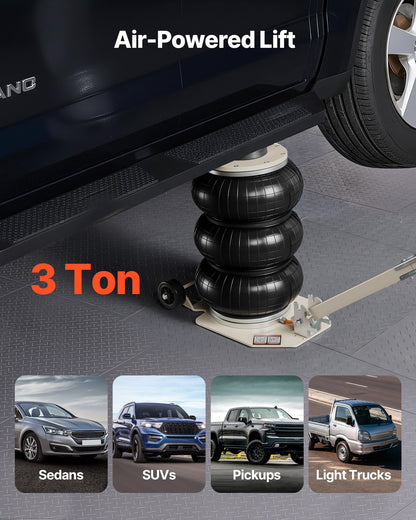 Air Jack, 3 Ton Triple Bag Air Jack, Airbag with Six Steel Pipes, Lift Up to 450 mm, 1-6 s Fast Lifting Pneumatic with Adjustable Long Handle & Rubber Pad for Cars, SUVs, Pickup Trucks Repair