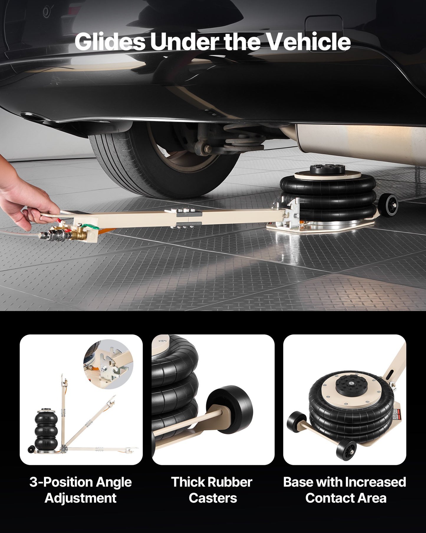 Air Jack, 3 Ton Triple Bag Air Jack, Airbag with Six Steel Pipes, Lift Up to 450 mm, 1-6 s Fast Lifting Pneumatic with Adjustable Long Handle & Rubber Pad for Cars, SUVs, Pickup Trucks Repair