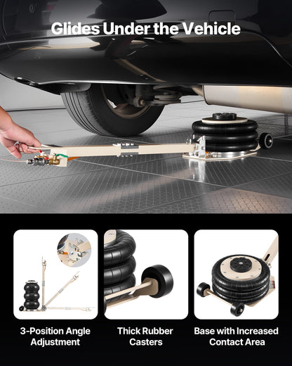 Air Jack, 3 Ton Triple Bag Air Jack, Airbag with Six Steel Pipes, Lift Up to 450 mm, 1-6 s Fast Lifting Pneumatic with Adjustable Long Handle & Rubber Pad for Cars, SUVs, Pickup Trucks Repair