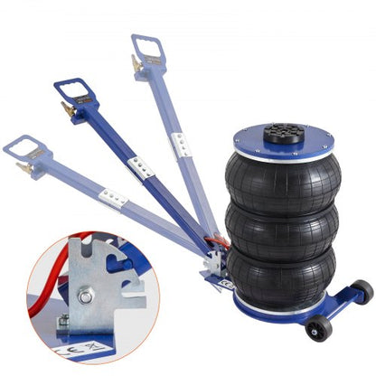 Luftdomkraft, 5 ton/11000 lbs trippelkuddsdomkraft, krockkuddedomkraft med sex stålrör, lyft upp till 18,5 tum/470 mm, 3-5 s snabblyftande pneumatisk domkraft, med justerbart handtag för bil, garage, reparation