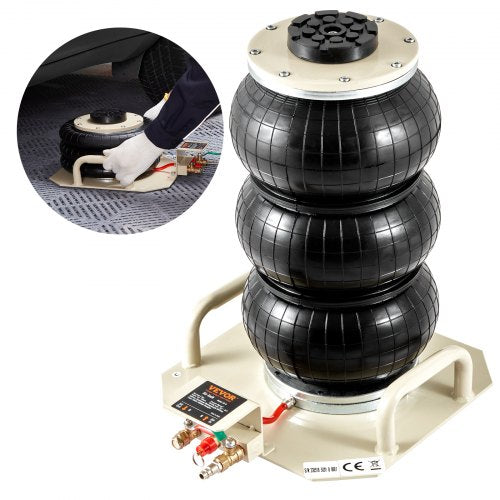 Luftdomkraft, 3 ton/6600 lbs trippelkuddsluftdomkraft, airbagdomkraft lyft upp till 450 mm, 3-5S snabblyftande pneumatisk domkraft, med sidohandtag för bilar, garage, reparation (vit)