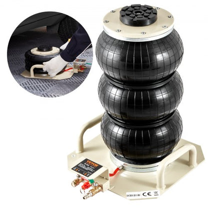 Luftdomkraft, 3 ton/6600 lbs trippelkuddsluftdomkraft, airbagdomkraft lyft upp till 450 mm, 3-5S snabblyftande pneumatisk domkraft, med sidohandtag för bilar, garage, reparation (vit)