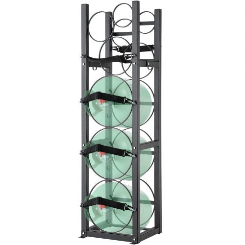 Kylmedelstankarställ, med 3 x 13,6 kg och 3 andra små flasktankar, Cylindertankställ 30,8 x 30,8 x 120 cm, Kylmedelstankarställ och hållare för freon, gaser, syre, kväve