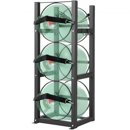 Kylmedelstankarställ, med 3 x 30lbs flasktankar, Cylindertankställ 12,79x12,99x33,07 tum, Kylmedelstankarställ Gasflaskställ och hållare för freon, gaser, syre, kväve
