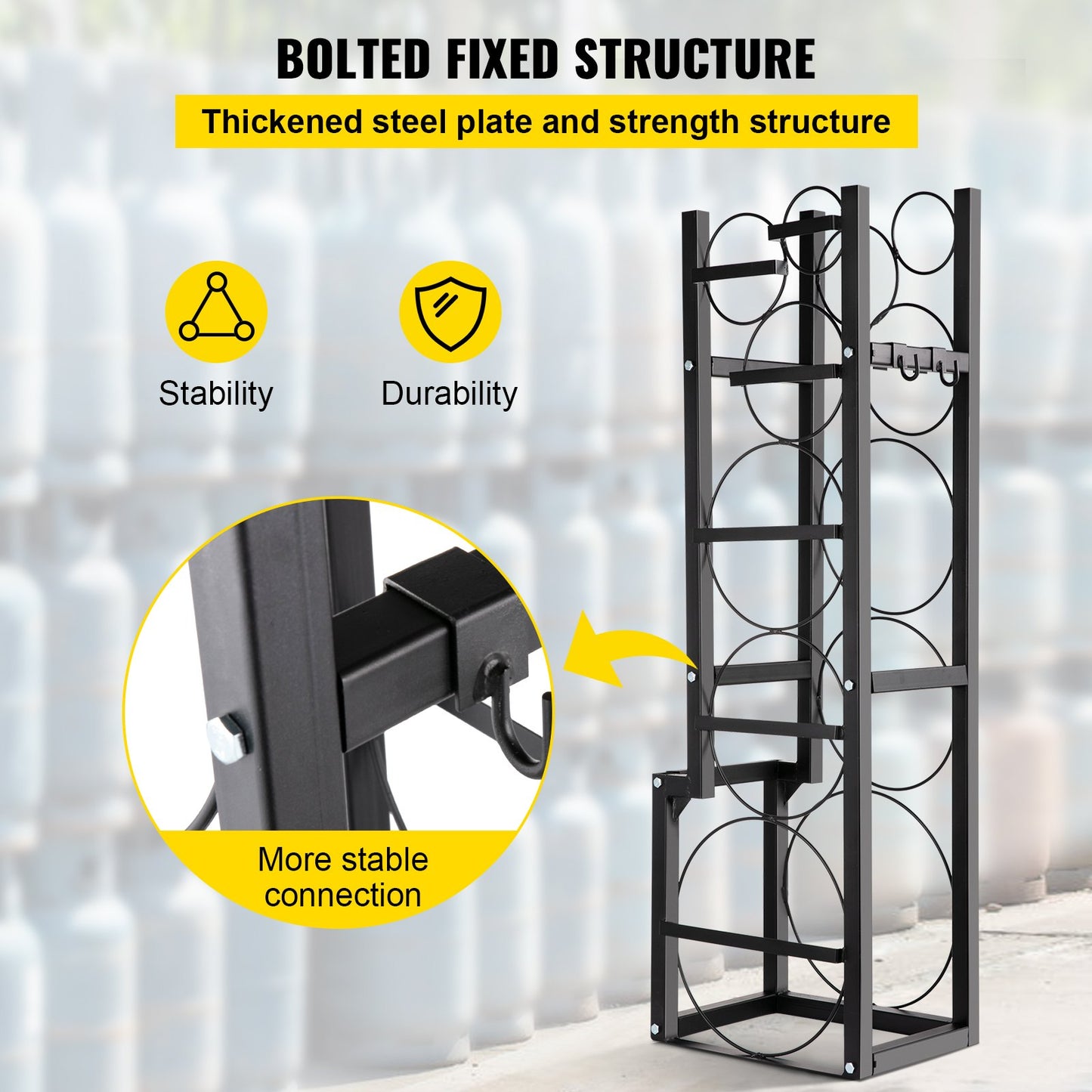 Kylmedelstankra med 1x50lb, 2x30lb och 3 små flaskor för cylindertank, 48,5x15x11 tum Kylmedelstankra, gasflaskställ och hållare för gas, syre och kvävelagring