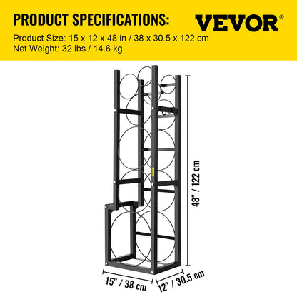 Kylmedelstankra med 1x50lb, 2x30lb och 3 små flaskor för cylindertank, 48,5x15x11 tum Kylmedelstankra, gasflaskställ och hållare för gas, syre och kvävelagring