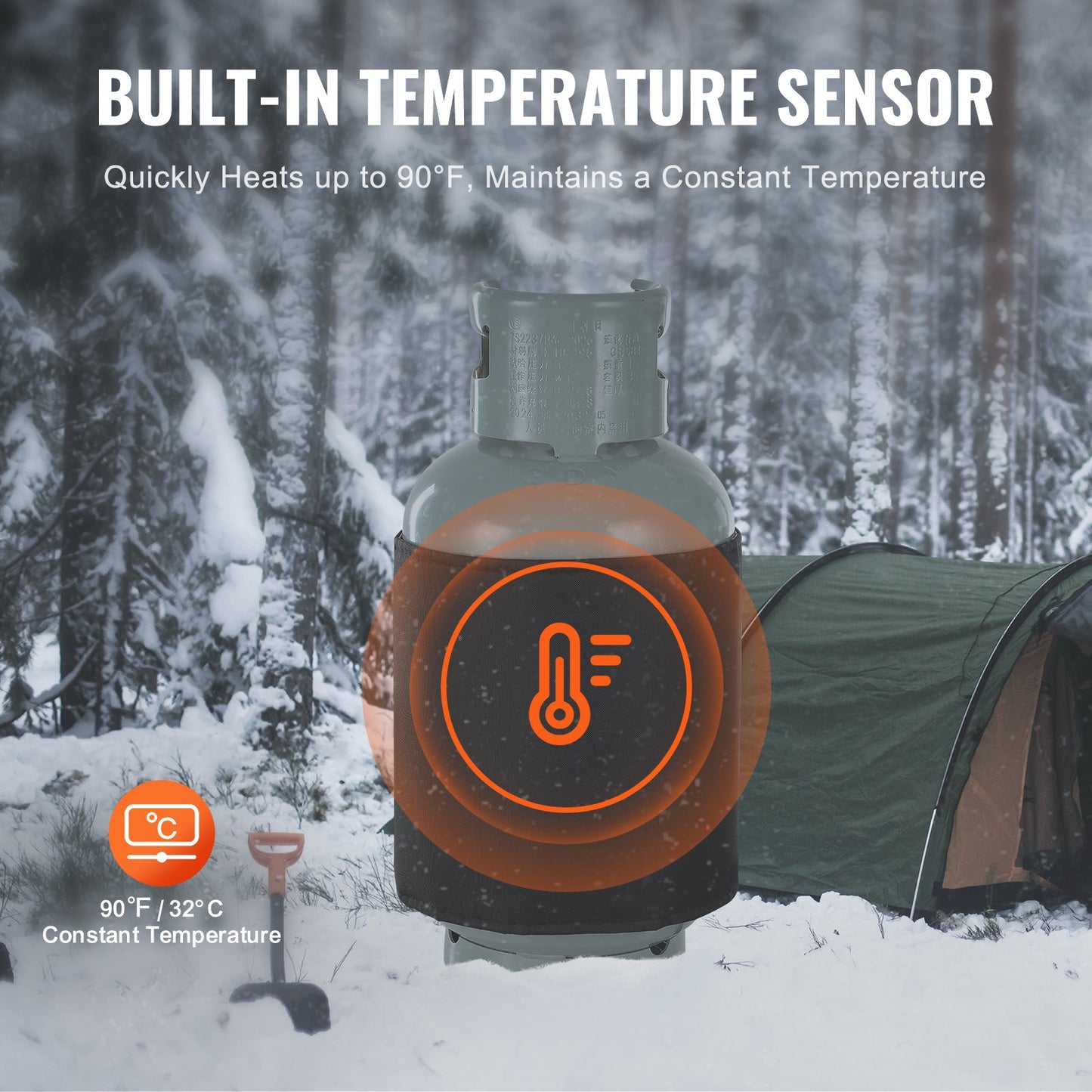 Isolerad gasflaskvärmare i bandform för 18,1 kg gasflaskor 120W 32°C