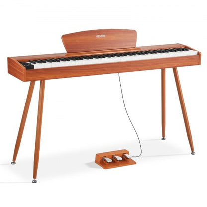Viktat digitalpiano, 88 tangenter fullt viktade, elektriskt pianokeyboard med notställ, trippelpedal, nätadapter, 280 toner, stöd för trådlös anslutning, för nybörjare, träfärgad