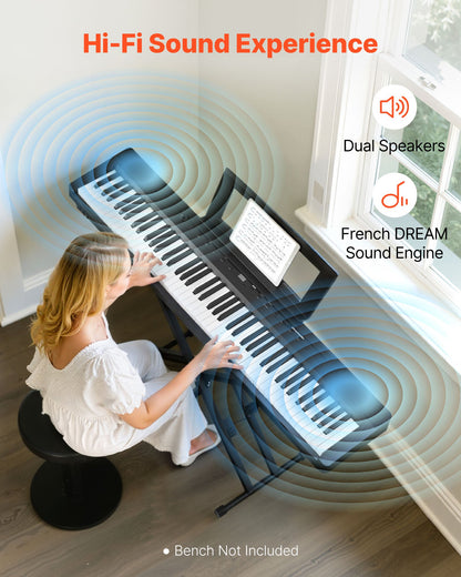 Weighted Digital Piano, 88 Keys Fully Weighted, Electric Piano Dual Keyboard & Speakers with X Stand, Sustain Pedal, Recording Function, 280 Tones, Wireless Connection, for Beginners, Black