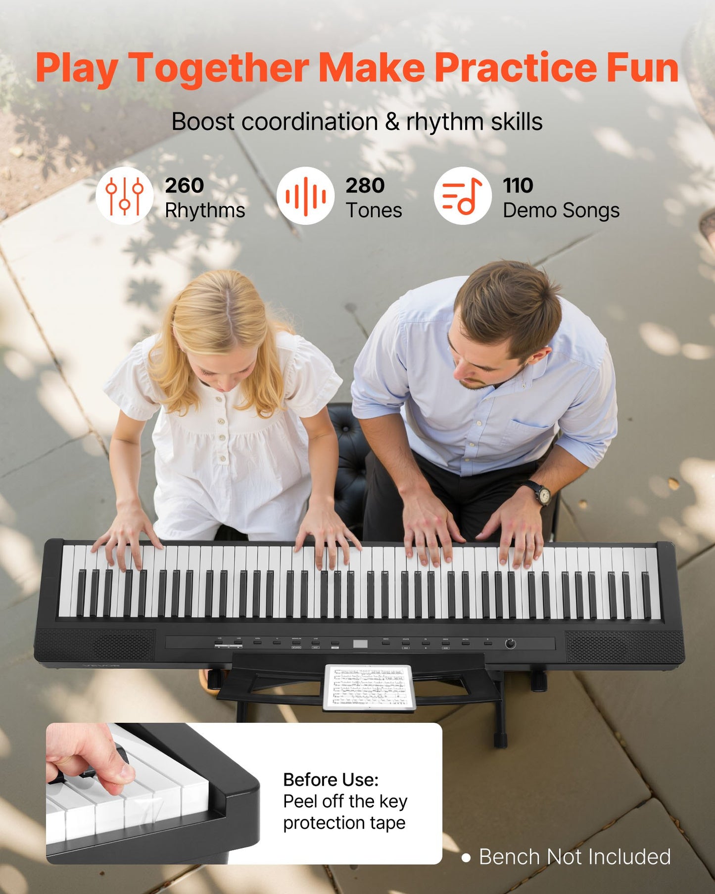 Weighted Digital Piano, 88 Keys Fully Weighted, Electric Piano Dual Keyboard & Speakers with X Stand, Sustain Pedal, Recording Function, 280 Tones, Wireless Connection, for Beginners, Black