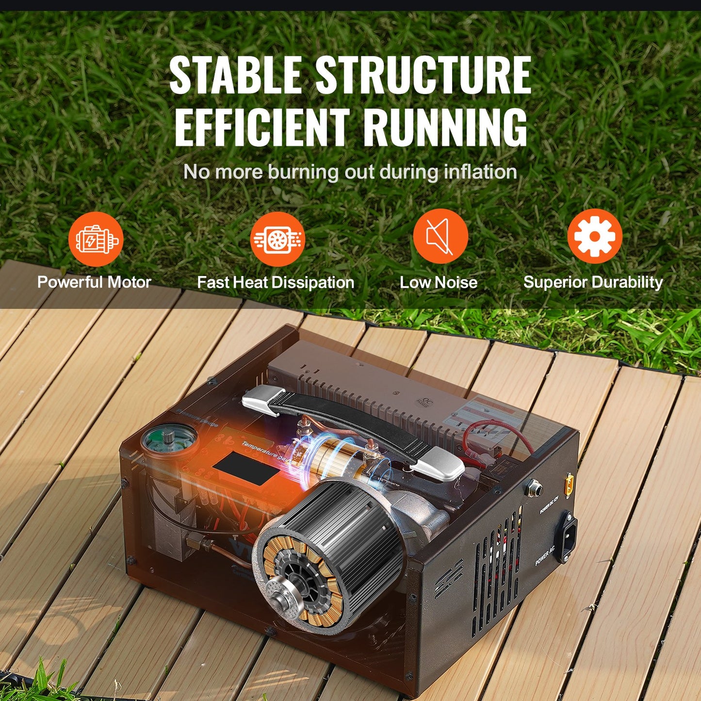 PCP-luftkompressor, 4500PSI/30Mpa bärbar PCP-luftgevärskompressor med extern omvandlare, DC12V, AC230V | Olje- och vattenfri | Manuellt avstängd luftgevärs-, paintball- och dykflaskkompressorpump