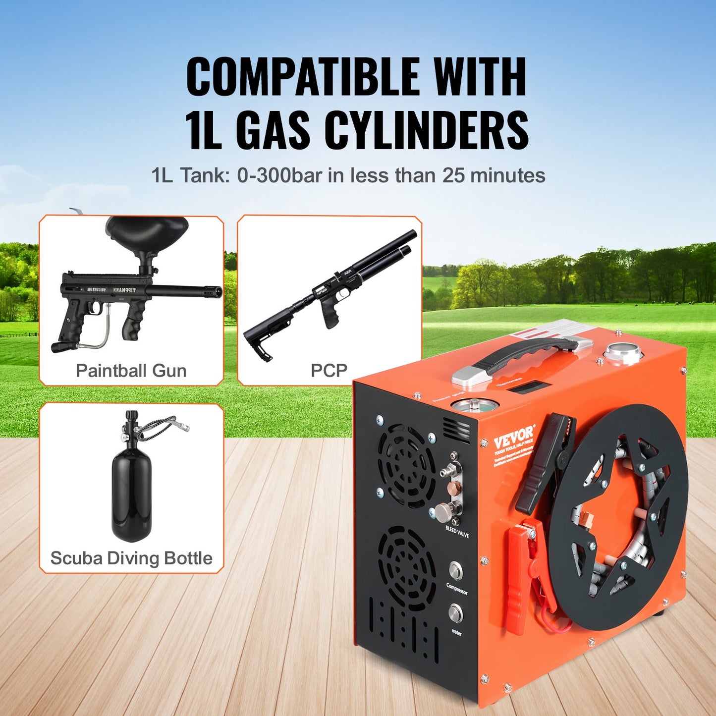 PCP-luftkompressor, 4500PSI/30Mpa bärbar PCP-luftgevärskompressor - Inbyggt vatten- och fläktkylsystem, autostopp | DC12V/AC230V paintballtankkompressor för luftgevär, dykflaska