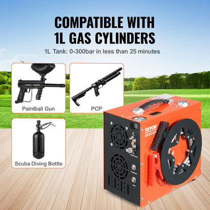 PCP-luftkompressor, 4500PSI/30Mpa bärbar PCP-luftgevärskompressor - Inbyggt vatten- och fläktkylsystem, autostopp | DC12V/AC230V paintballtankkompressor för luftgevär, dykflaska