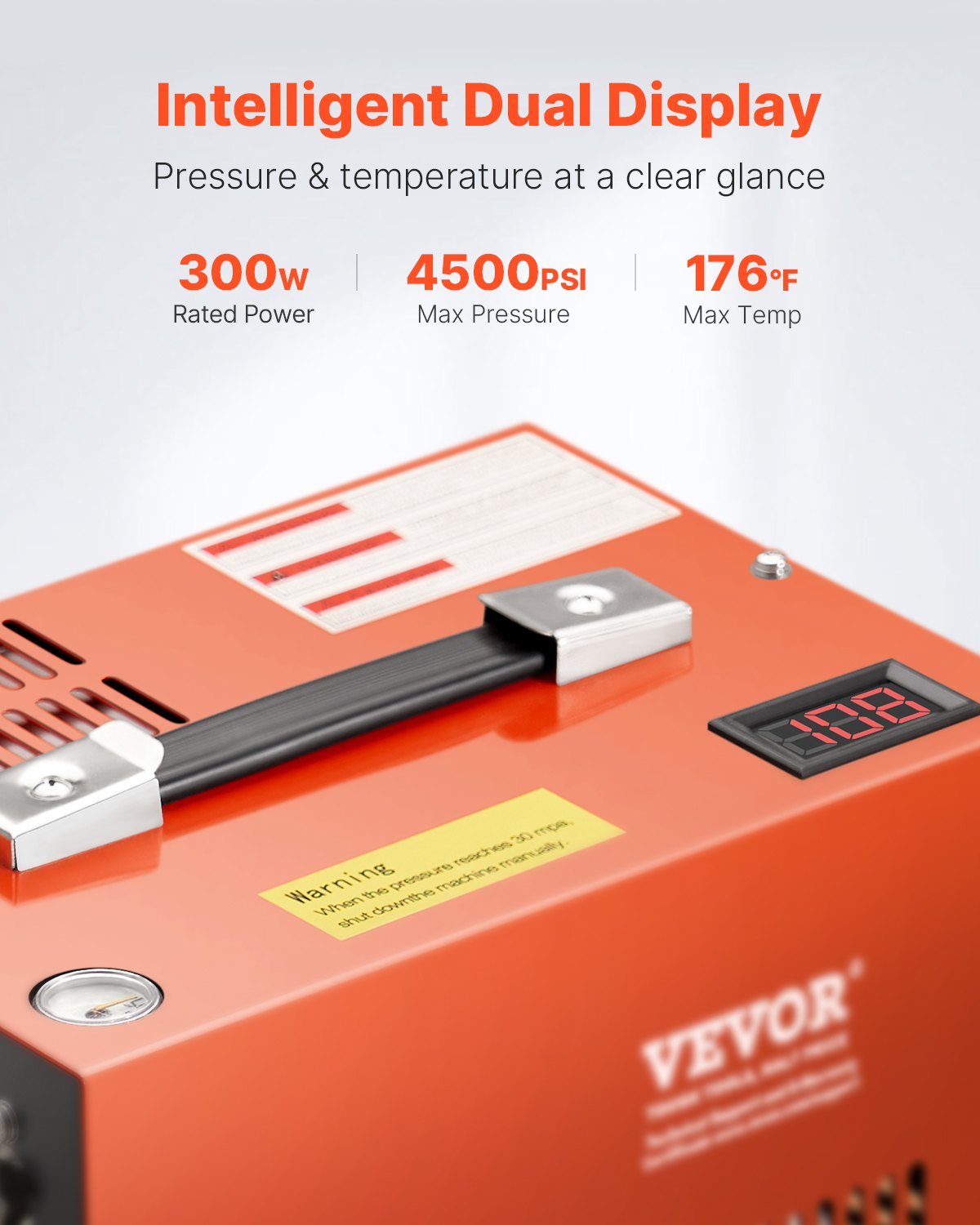 PCP-luftkompressor, 4500PSI/30Mpa bärbar PCP-luftgevärskompressor med inbyggd omvandlare och fläktkylsystem, DC12V/AC230V manuellt stoppluftgevärs-, paintball- och dykflaskkompressorpump