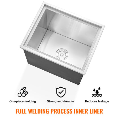 Nedsänkbar kylbox, 56,5 cm L x 43,5 cm B x 43,5 cm H, rostfri iskylare, kommersiell islåda med lock, 1,8 liter isbar för utomhuskök, avloppsrör och avtappningsplugg ingår, för kallt vin och öl