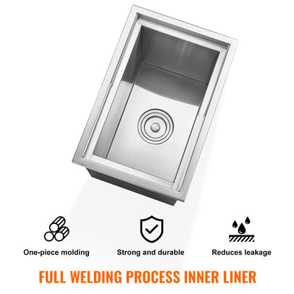 Nedsänkbar kylbox, 46 cm L x 30,5 cm B x 36,8 cm H Iskylare i rostfritt stål, kommersiell islåda med skjutbart lock, 38,7 l isbar för utomhuskök, avloppsrör och avtappningsplugg ingår, för kallt vin och öl