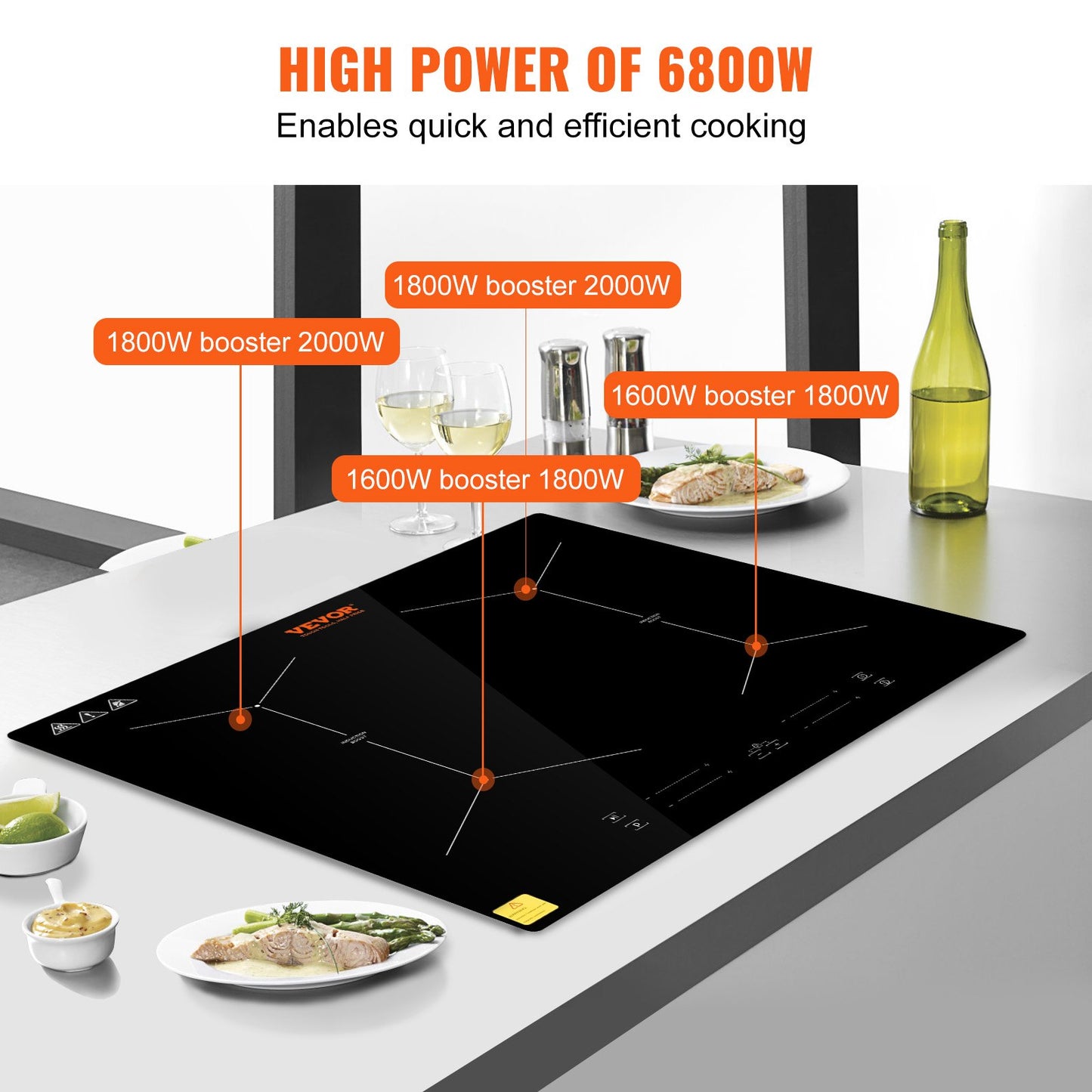 24 tums elektrisk spishäll med 4 brännare, keramisk glashäll, touchkontroll