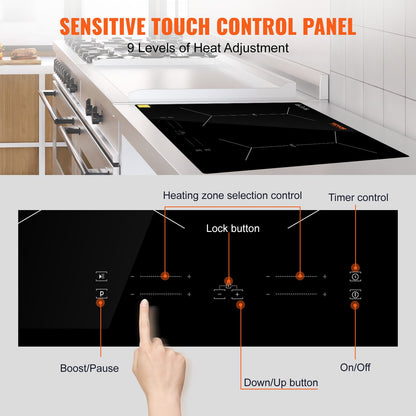 24 tums elektrisk spishäll med 4 brännare, keramisk glashäll, touchkontroll