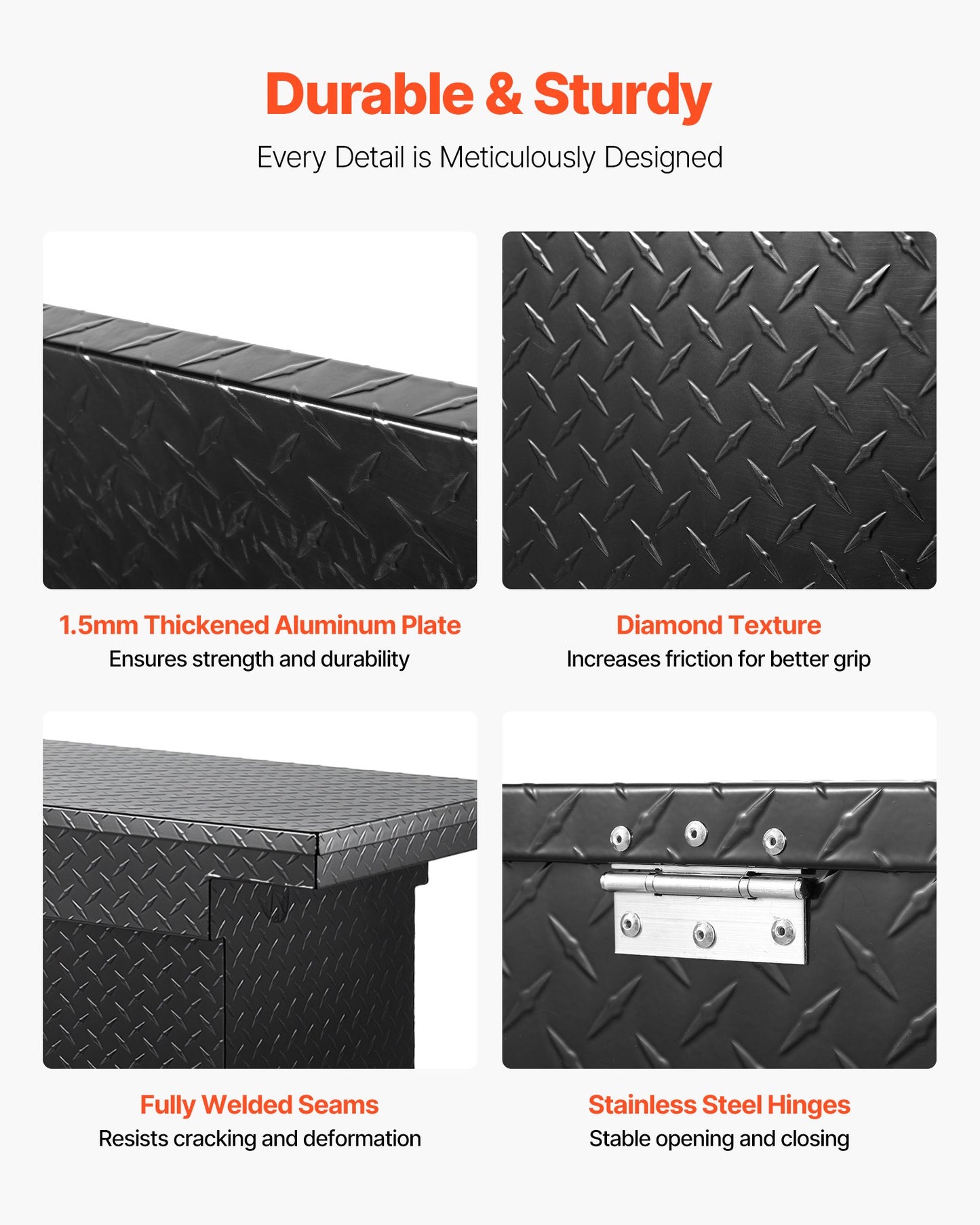 Verktygslåda för Crossover Truck, 69x12x14 tum, Kraftig verktygslåda i aluminium med diamantstruktur, Verktygslåda för pickup-flak, husbilssläpvagn, Vattentät förvaringsorganisatör med lås, nycklar, sidohandtag, svart