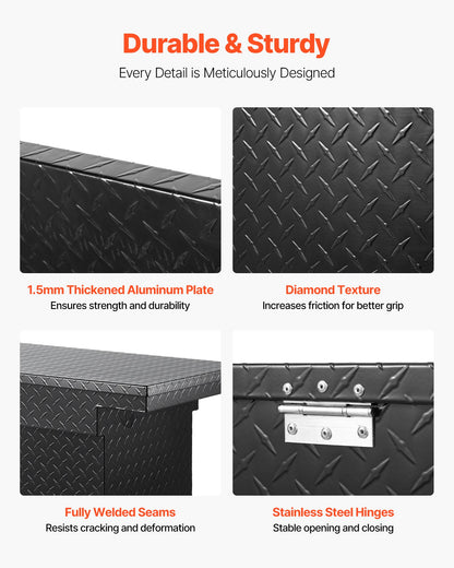 Verktygslåda för Crossover Truck, 71x27x18 tum, Kraftig verktygslåda i aluminium med diamantstruktur, Verktygslåda för pickup-flak, husbilssläpvagn, Vattentät förvaringsorganisatör med lås, nycklar, sidohandtag, svart