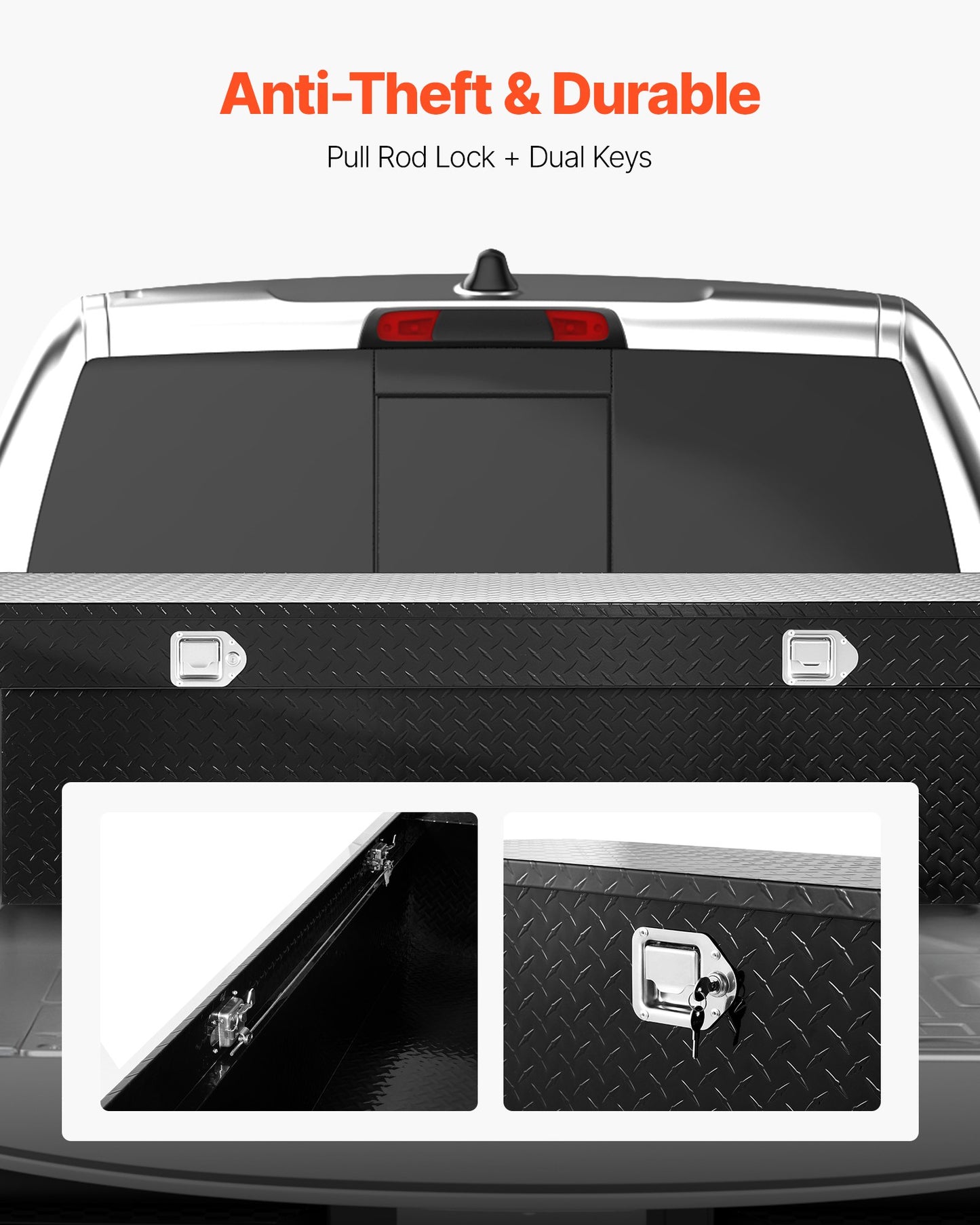 Verktygslåda för Crossover Truck, 71x27x18 tum, Kraftig verktygslåda i aluminium med diamantstruktur, Verktygslåda för pickup-flak, husbilssläpvagn, Vattentät förvaringsorganisatör med lås, nycklar, sidohandtag, svart