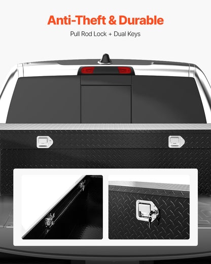 Verktygslåda för Crossover Truck, 71x27x18 tum, Kraftig verktygslåda i aluminium med diamantstruktur, Verktygslåda för pickup-flak, husbilssläpvagn, Vattentät förvaringsorganisatör med lås, nycklar, sidohandtag, svart