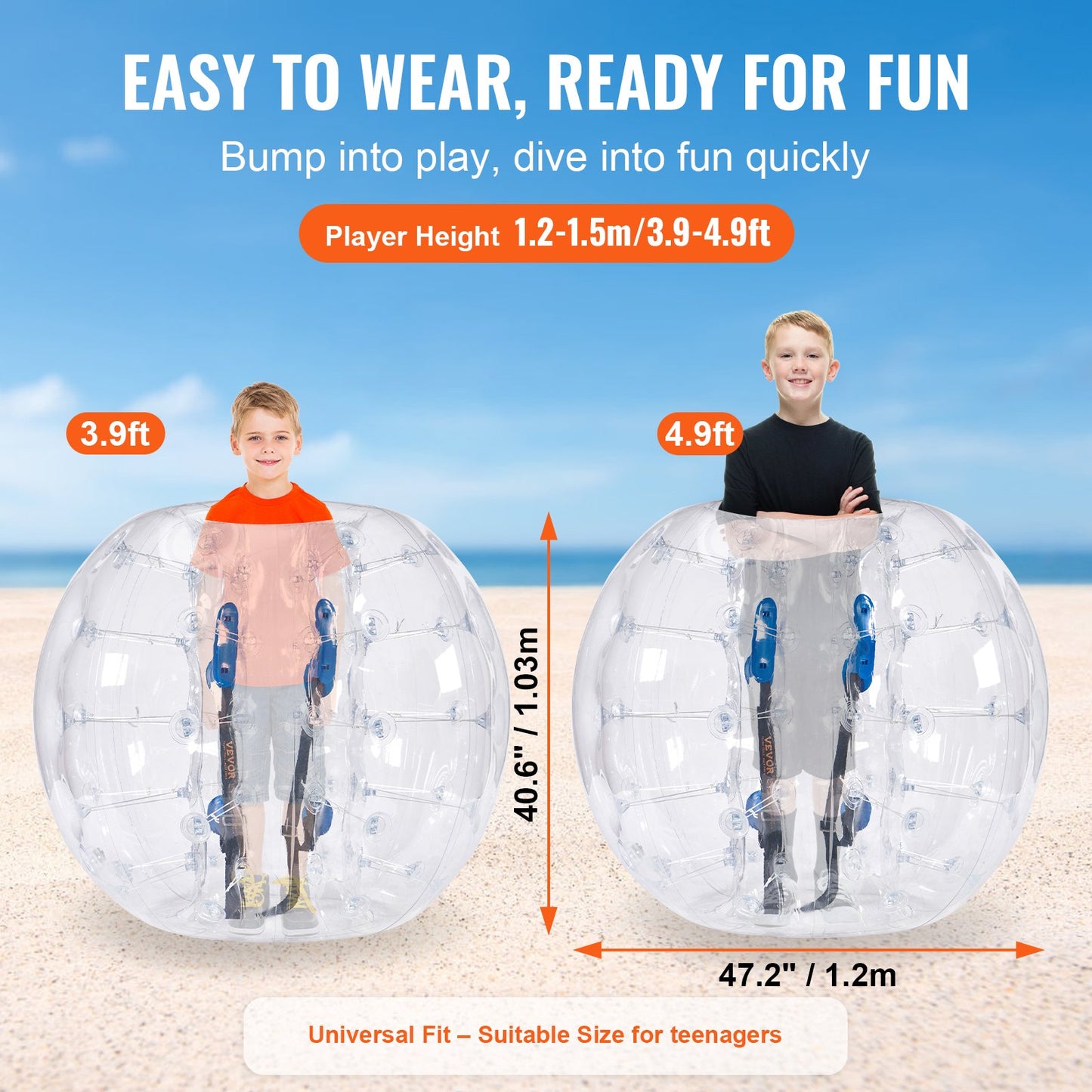 Uppblåsbar Bumper Ball 1-pack, 4FT/1.2M Body Sumo Zorb-bollar för tonåringar och vuxna, 0.8mm tjocka PVC-mänskliga hamsterbubbelbollar för utomhuslek, Bumper Bopper-leksaker för trädgård, gård, park