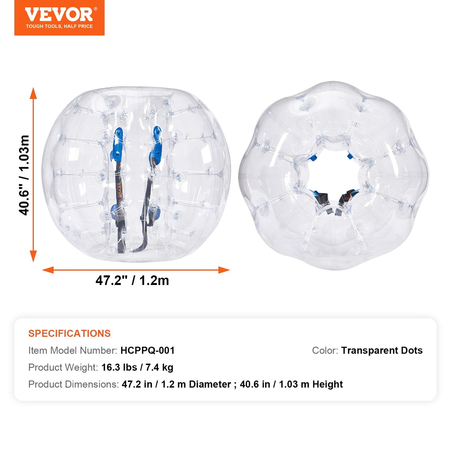 Uppblåsbar Bumper Ball 1-pack, 4FT/1.2M Body Sumo Zorb-bollar för tonåringar och vuxna, 0.8mm tjocka PVC-mänskliga hamsterbubbelbollar för utomhuslek, Bumper Bopper-leksaker för trädgård, gård, park