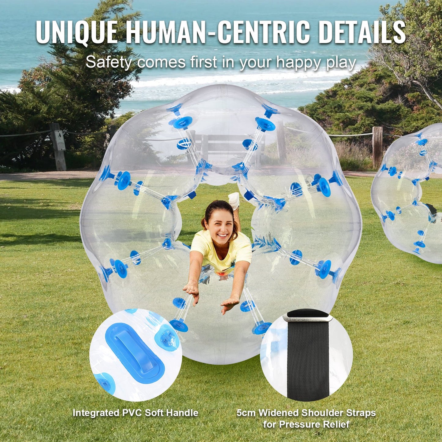 Uppblåsbar Bumper Ball 1-pack, 4FT/1.2M Body Sumo Zorb-bollar för tonåringar och vuxna, 0.8mm tjocka PVC-mänskliga hamsterbubbelbollar för utomhuslek, Bumper Bopper-leksaker för trädgård, gård, park
