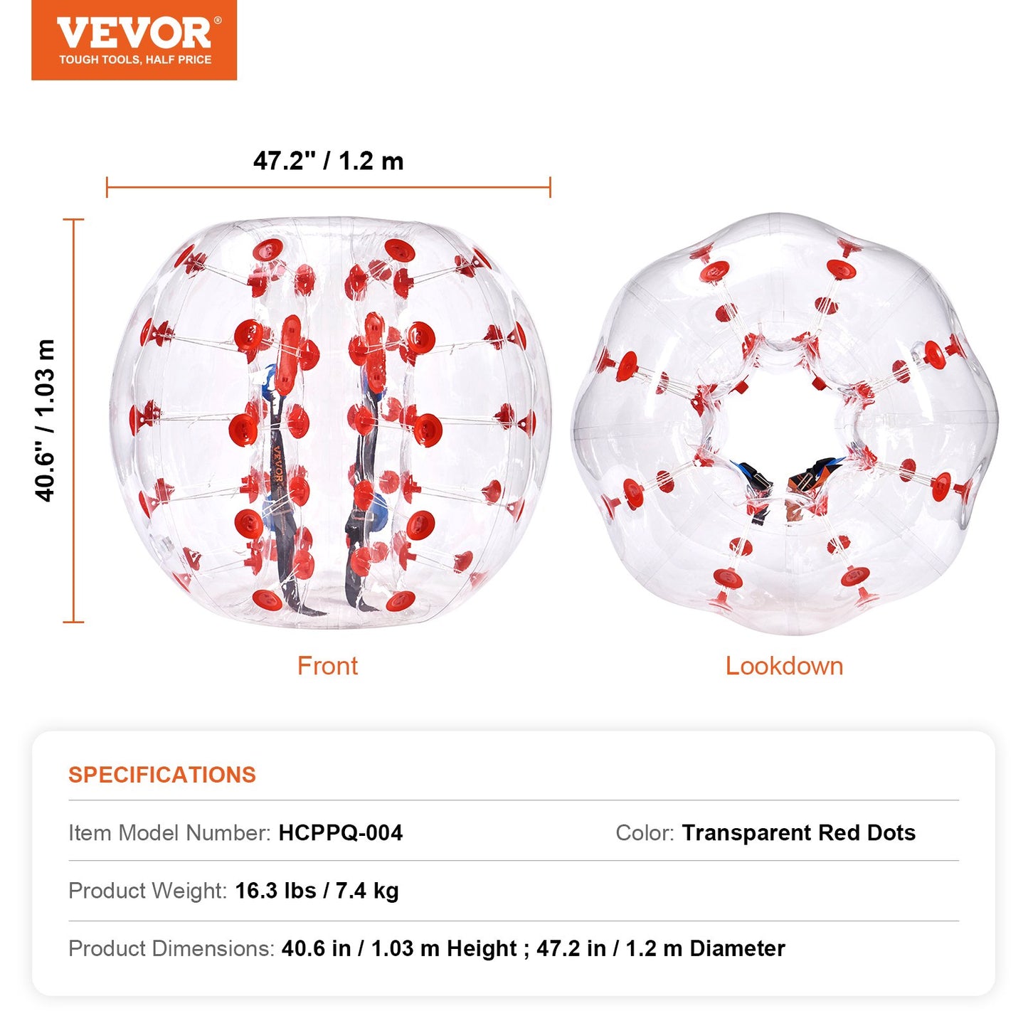 Uppblåsbar Bumper Ball 1-pack, 4FT/1.2M Body Sumo Zorb-bollar för tonåringar och vuxna, 0.8mm tjocka PVC-mänskliga hamsterbubbelbollar för utomhuslek, Bumper Bopper-leksaker för trädgård, gård, park